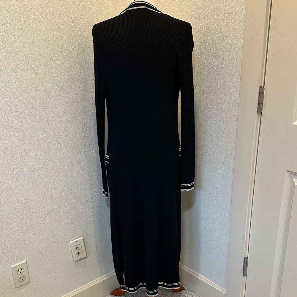 WHBM Black Long Open Cardigan with White and Silver Metallic Trim - Picture 7 of 7